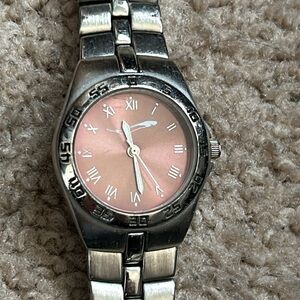 Vintage silver/bronze stainless steel feather watch one size measurements shown